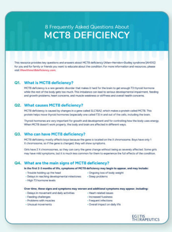 Cover of 8 Frequently Asked Questions About MCT8 Deficiency